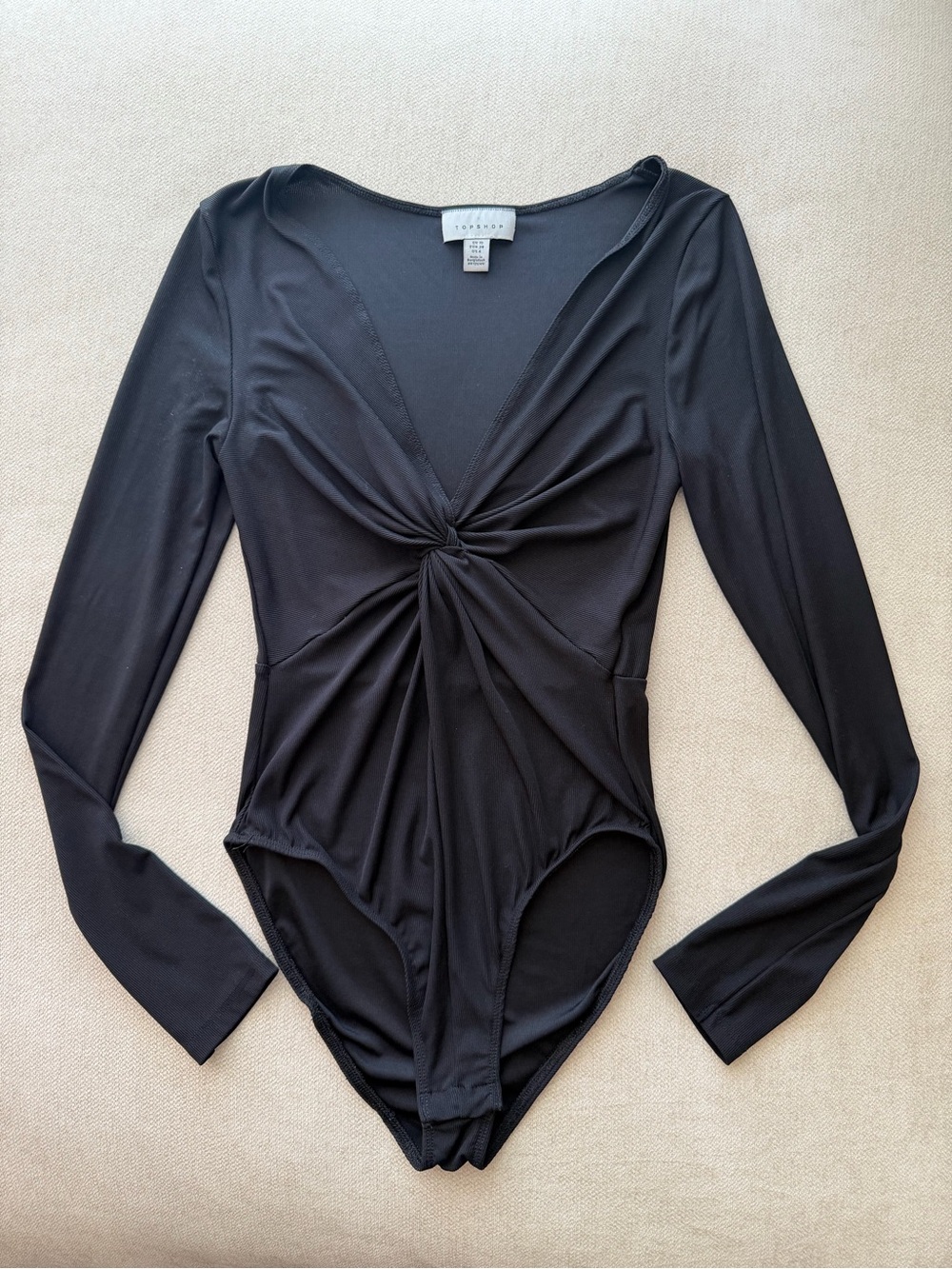 Topshop Twist Front Black Long Sleeve Bodysuit